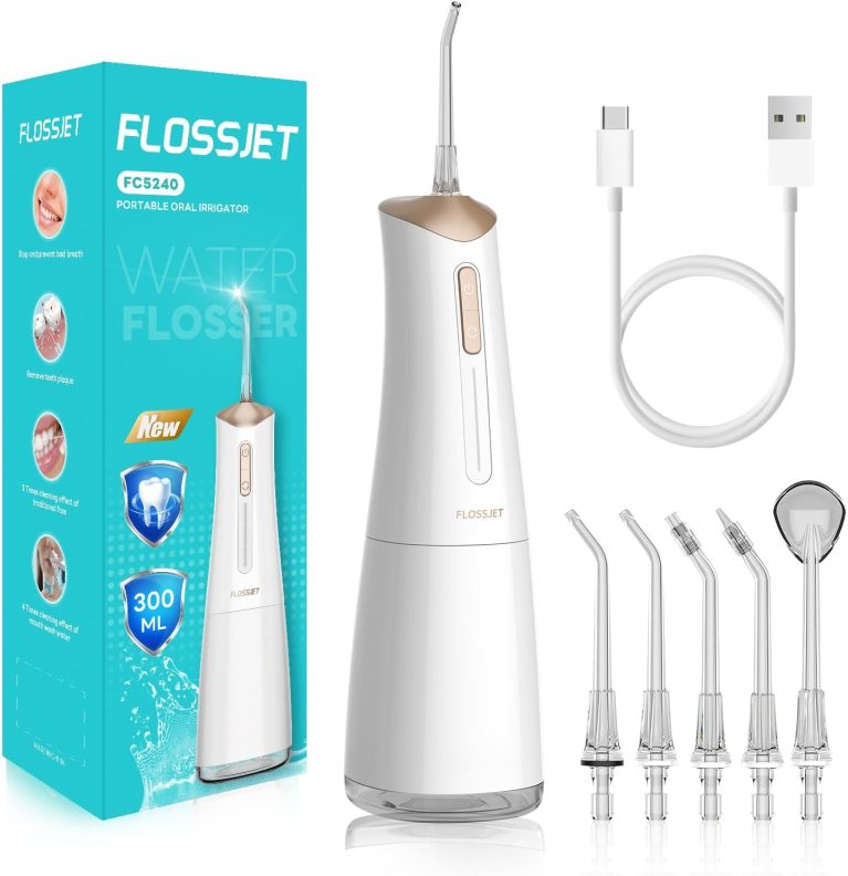 FlossJet FC5240, hydropulseur dentaire sans fil, réservoir 300 ml, 5 embouts rotatifs