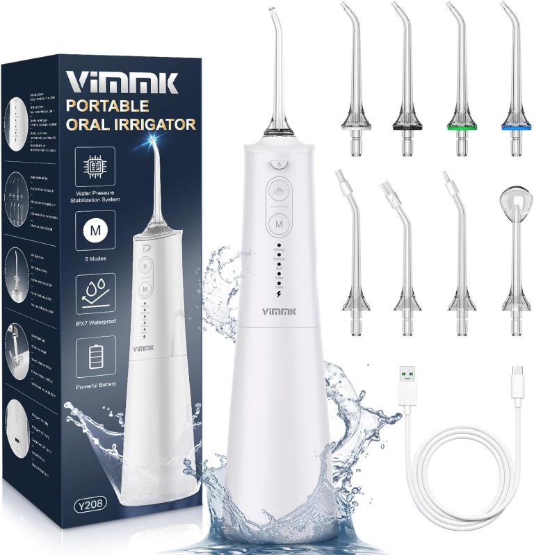 VIMMK Jet Dentaire Hydropulseur et Irrigateurs Oral, 5 modes, 8 embouts