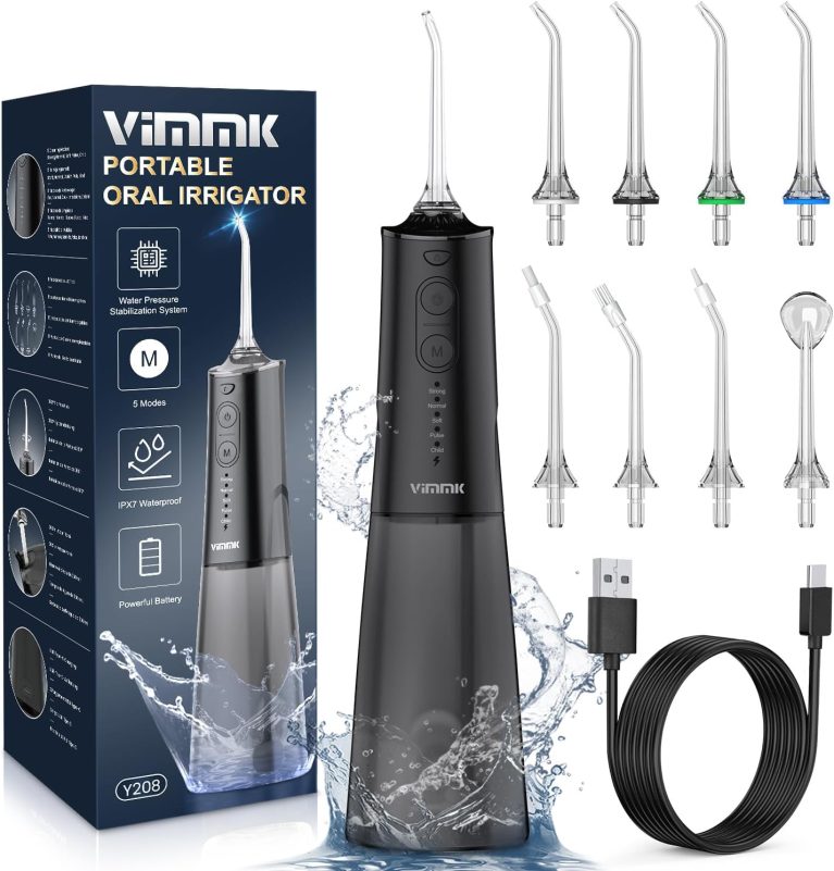 VIMMK Jet Dentaire Hydropulseur et Irrigateurs Oral Y208, 5 Modes, 8 Embouts