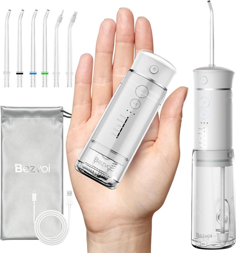Bezvoi Mini Hydropulseur Voyage Y825, 5 Modes, 6 Embouts, Réservoir Télescopique