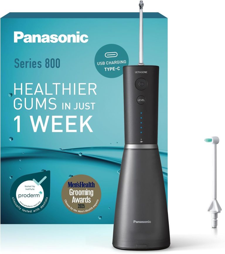 Panasonic Series 800 Ultrasonic Irrigateur EW-DJ86-K503, Hydropulseur Dentaire, Jet dentaire, 200ml, 1 Buse Orthodontique & Ultrasonique, 5 Réglages de Pression, Accesoire de Voyage, USB-C, Noir