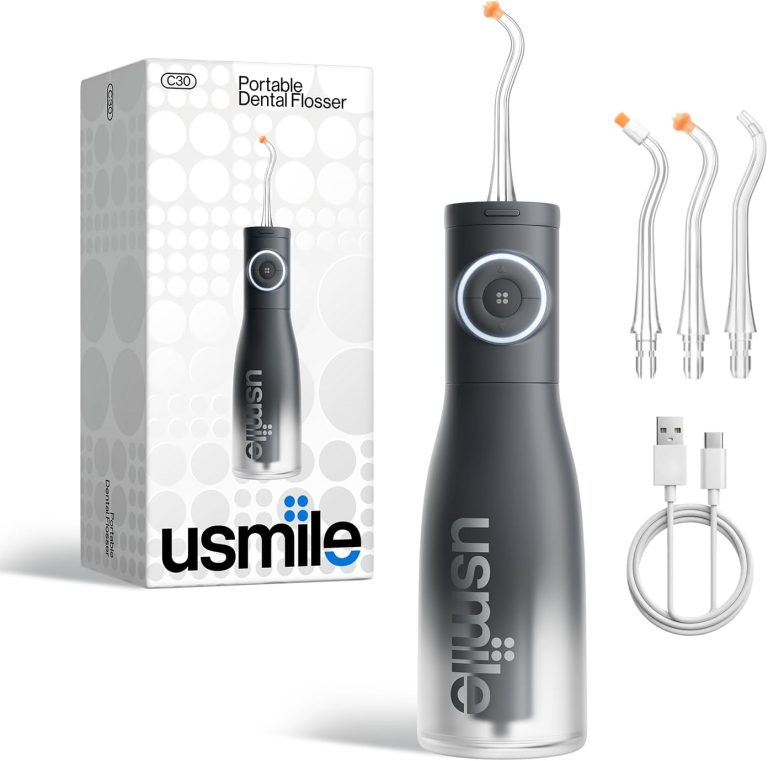 usmile C30 Jet Dentaire Hydropulseur Sans Fil 300 ML | 5 Niveaux Pression, Embouts en Forme de S, pour appareils Orthodontiques Gencives Sensibles, USB-C Rechargeable, IPX7